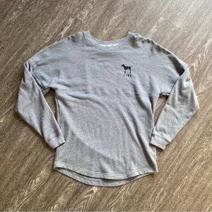 Victoria's Secret PINK varsity gray crew top w/ animal print letters. Size Small